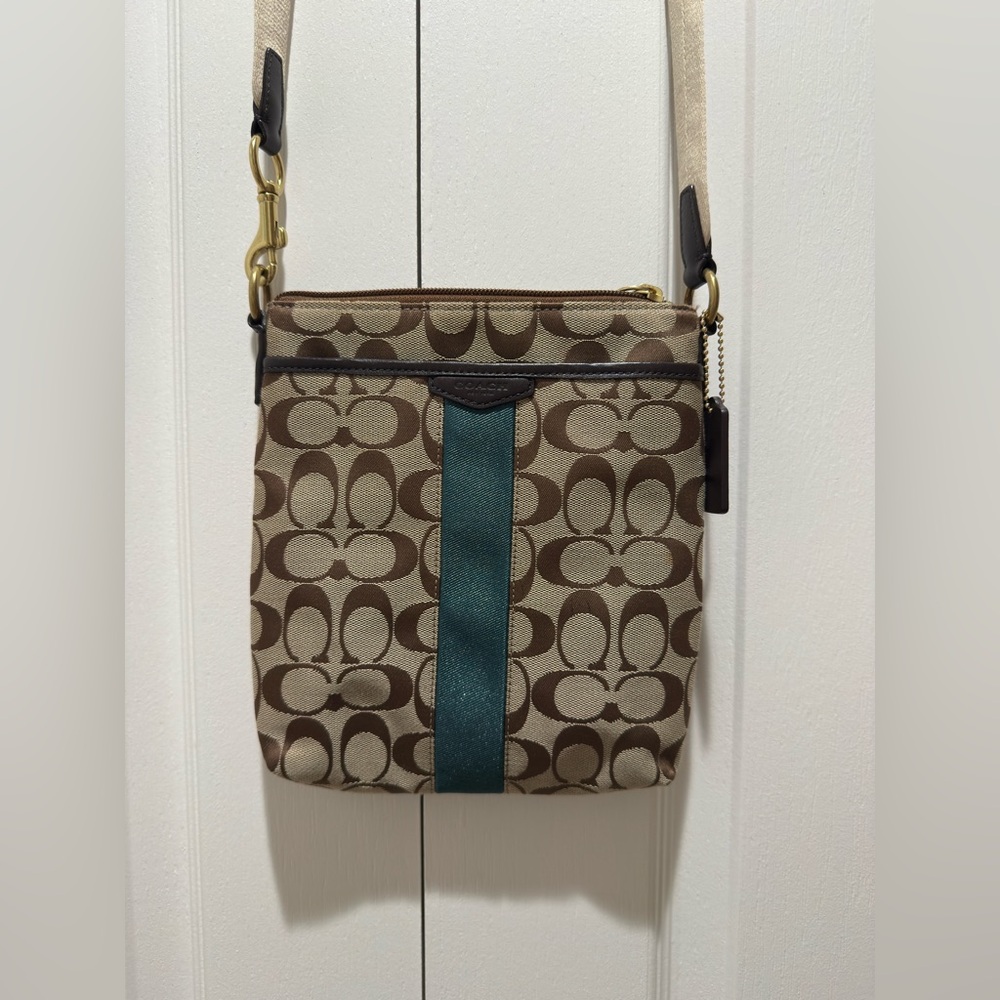 ❤️Coach Signature Brown and Teal Crossbody Bag